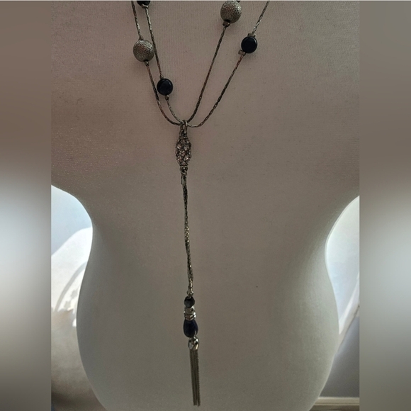 White House Black Market Silver Chain Necklace with Blue Pendant - Picture 7 of 7